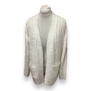 John Paul Richard Women's Fuzzy Eyelash Knit Open Front Cardigan Winter White L